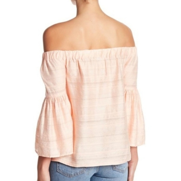 NWT 1.State Top Embroidered Off-the-Shoulder Blouse Pink XS Boho Bell Sleeve - Picture 2 of 7